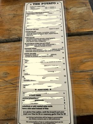 Menu  at The Potato in Mccarthy