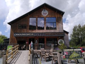 The centre from the outside (June 2024) at Caffi Tŷ Maenan in Machynlleth