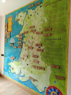 Map showing food miles (June 2024) at Caffi Tŷ Maenan in Machynlleth