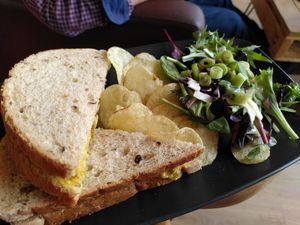 Coronation chickpea sandwich (May 2025) at Caffi Tŷ Maenan in Machynlleth