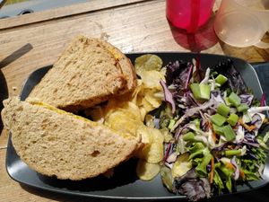 Coronation chickpea sandwich (July 2025) at Caffi Tŷ Maenan in Machynlleth