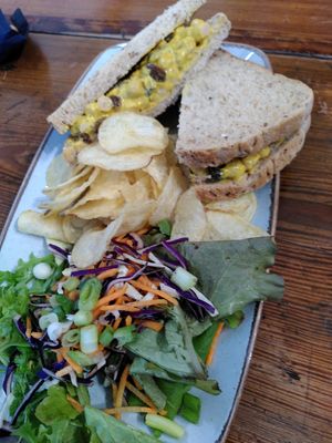Coronation chickpea sandwich (November 2025) at Caffi Tŷ Maenan in Machynlleth