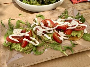 Avocado and tomato pancakes  at Naval Brunch  in Skiathos