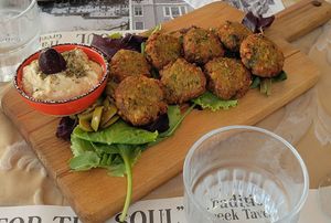 Falafel with hummus and salad at Food for the Soul  in Corfu