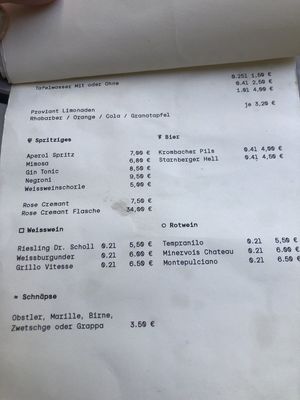 Speisekarte at Das Hoven in Berlin