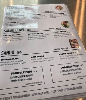 Menu at Kun Café in Paris