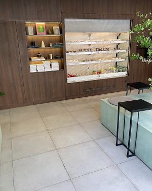 Inside seating & fridge where you can choose your items at Kun Café in Paris