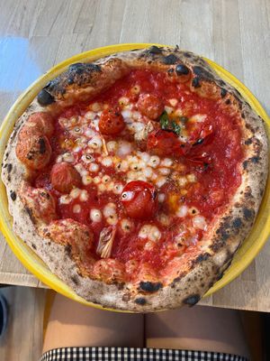 Pizza with added vegan cheese at Cresci Pizzeria in York