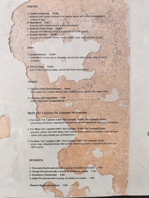 Menu  at Athens Bar in Corfu