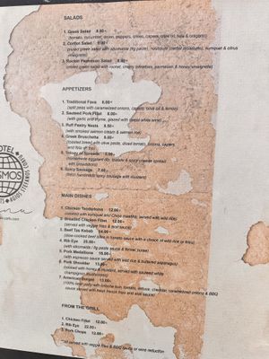 Menu  at Athens Bar in Corfu