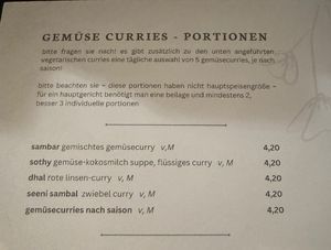 Curry menu  at Curry Insel in Vienna
