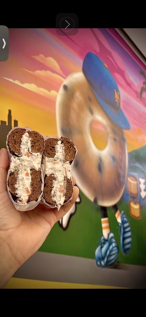 Vegan Veggie spread cream cheese.  at Bagel Boss in Burbank