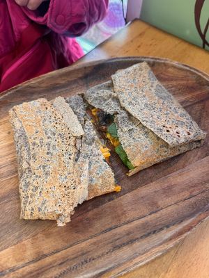 Mushroom, Spinach, vegan cheese crepe at Honey Crepes in New York City