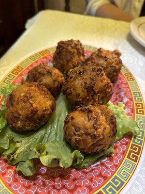 Manchulia con Salsa China (some kind of almost meatball made with veggies). Delicious sauce   at Restaurante China Mandarin in Tenerife