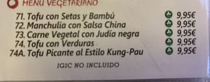 Vegetarian menu. There are more options on other parts of the menu. Staff is informed  at Restaurante China Mandarin in Tenerife