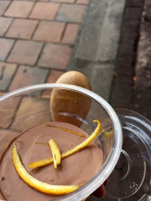 "Crème végétale chocolat-orange" (vegan chocolate-orange crème dessert, made with silken tofu) at Green Bear Coffee - La Canebiere in Marseille