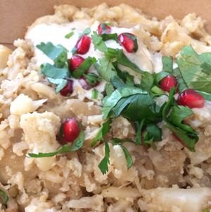Dish of the day: cauliflower and bulgur with tahini sauce and cilantro--vegan at Green Bear Coffee - La Canebiere in Marseille