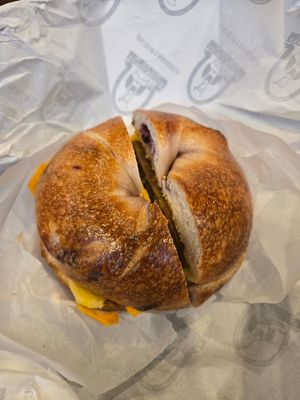 Vegan sausage, egg and cheese bagel at Utopia Bagels in New York City