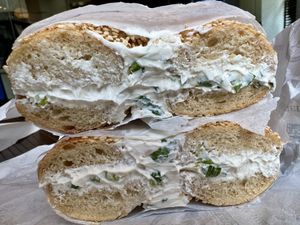 Tofu scallion on sesame  at Utopia Bagels in New York City