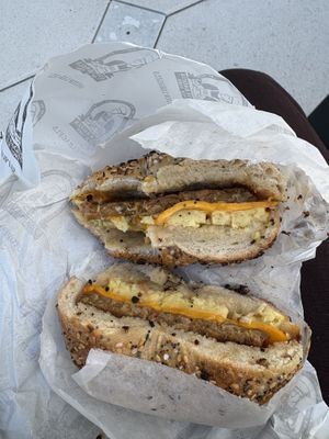 V Sausage egg cheese  at Utopia Bagels in New York City
