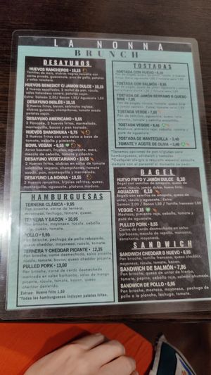 Menu at La Nonna Brunch in Figueres