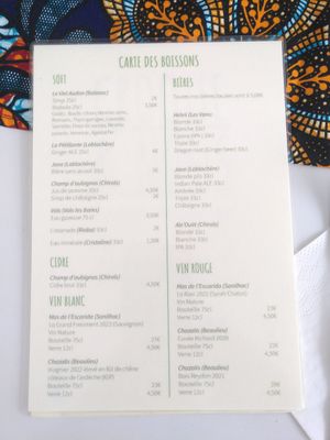 Drink menu at Croque & Nous in Les Vans