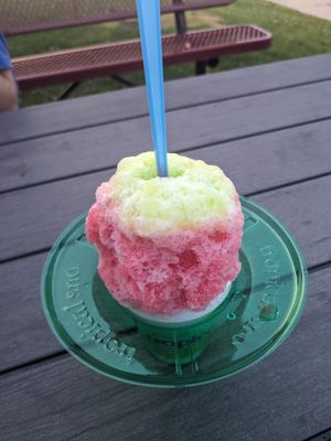 Strawberry-Green Apple shaved ice at Tropical Sno in Appleton