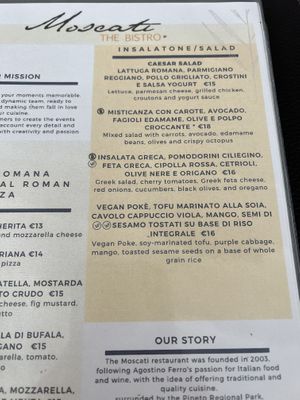 Menu  at Moscati in Rome