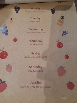 Menu at HIDA Chay in Ho Chi Minh City