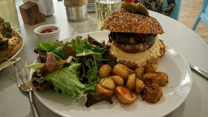 Vegan mushroom burger at Inkwell Saturday Cafe in Leeds