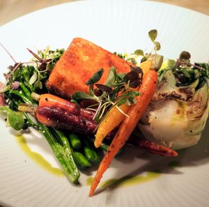 Vegan menu item - Tofu Steak at The Folio Bar & Kitchen in Cambridge, UK. at The Folio Bar & Kitchen  in Cambridge