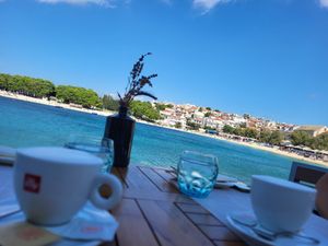 Cappuccino with soymilk (4,5 €) at Peškafondo in Primosten
