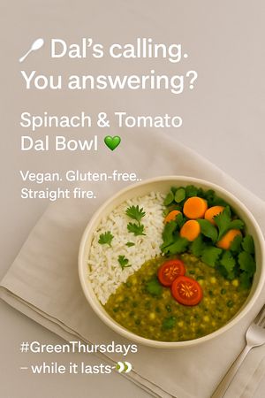 Green Thursday @rolapao_restorbar

🌱 Spinach & Tomato Dal
Bowl: Dal & Spinach Curry + Pilau Rice + Garden Salad (ve, gf)
Plate: Dal & Same Curry + Tandoori Roti + Poppadum & at ROLA PAO in Warsaw