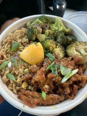 Orange chicken bowl  at The Loaded Bowl in Oklahoma City