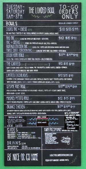 Menu at The Loaded Bowl in Oklahoma City