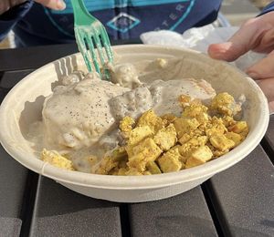 Biscuits & gravy and tofu scramble from their brunch pop up  at The Loaded Bowl in Oklahoma City