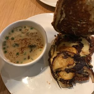 Broccoli and Cashew Cheese soup and Grilled ";Cheese";  at The Loaded Bowl in Oklahoma City