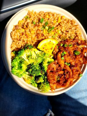 Orange Chikn Bowl... Loaded size. This was big! at The Loaded Bowl in Oklahoma City