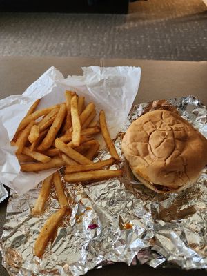 Buffalo chicken sandwich and fries at The Loaded Bowl in Oklahoma City