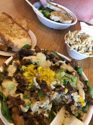 Chicken Melt Bowl, Garlic Bread, and Cashew Mac and Cheese - YUMMY at The Loaded Bowl in Oklahoma City
