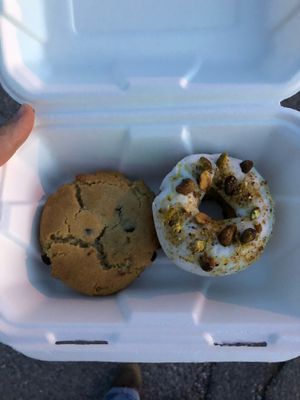 Vegan Treats for the road! Choc Chip Cookie and Pistachio Donut at The Loaded Bowl in Oklahoma City