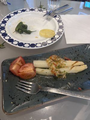 Almost devoured - peppers & asparagus   at Casa Manolo in Santiago De Compostela