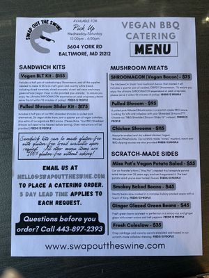 Catering menu  at Swap Out the Swine - Pop-Up - temporarily closed in Baltimore