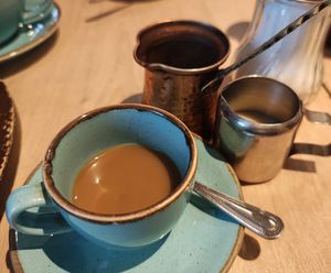Arabic coffee with oat milk at Sips & Dips in Manchester