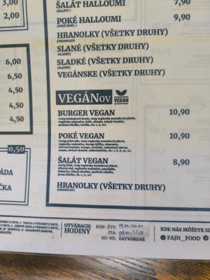 vegan options at Fajn Food in Povazska Bystrica