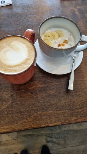Big cappuccino on almond milk and pay porridge on coconut milk at Miška - Мишка in Herceg Novi