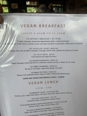 Vegan menu    at Arthur's in Mirfield