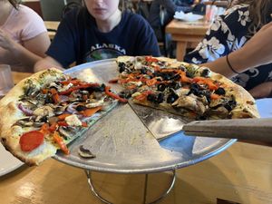 Veggie pizza and smoothies  at The Lost Frenchman in Redway