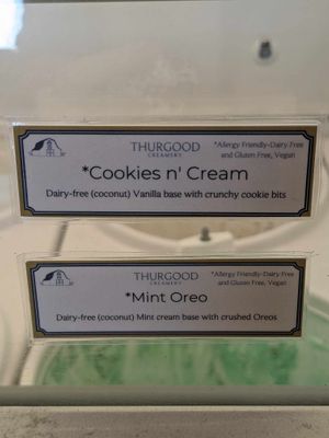 A couple flavor options, well-labelled at Thurgood Creamery in Syracuse