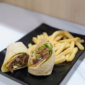 Vegan Smoky Teriyaki Pulled Mushroom Wrap
 at Greendot 绿一点 - Tampines in Central Singapore